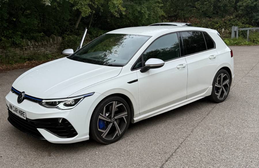 Sporty VW Golf R in white, premium car rental from NW Car Hire